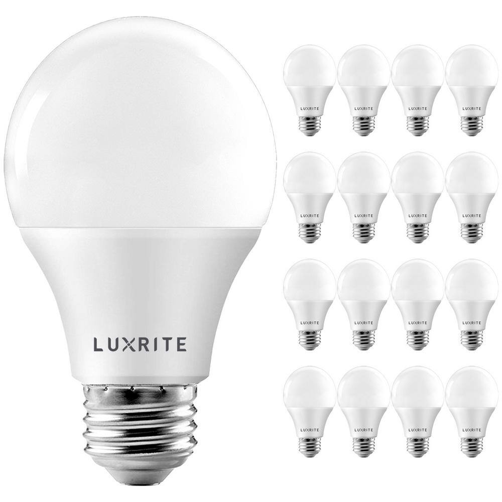 LUXRITE 60-Watt Equivalent A19 Dimmable LED Light Bulb Enclosed Fixture Rated 3500K Natural White (16-Pack) LR21424-16PK