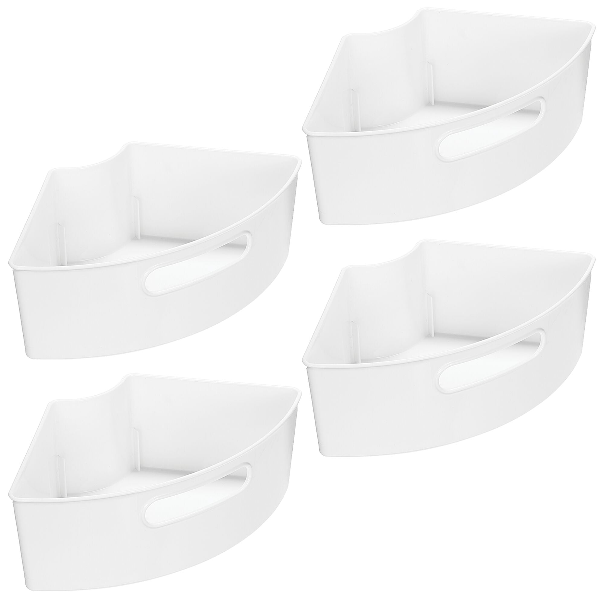 mDesign Plastic Lazy Susan Cabinet Storage Bin with Front Handle for Kitchen Countertop， Pantry， Shelf， Fridge Organization - Hold Food， Drinks， Snacks - Ligne Collection - 4 Pack - White