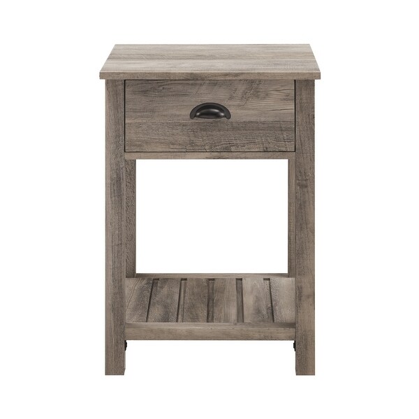 Farmhouse Single Drawer Open Shelf End Table， Grey Wash