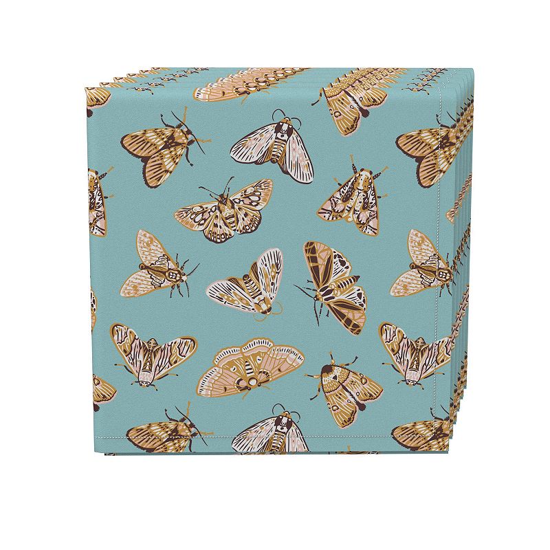 Napkin Set of 4， 100% Cotton， 20x20， Moths on Blue Background