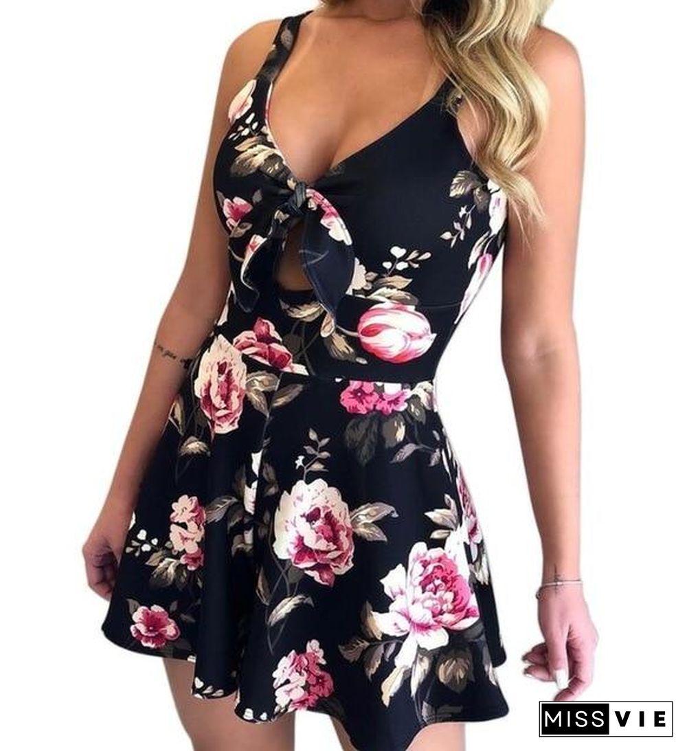 Women's Summer Print Jumpsuit Shorts Casual Loose Short Sleeve V-neck Beach Rompers Sleeveless Bodycon Sexy Party Playsuit P16427