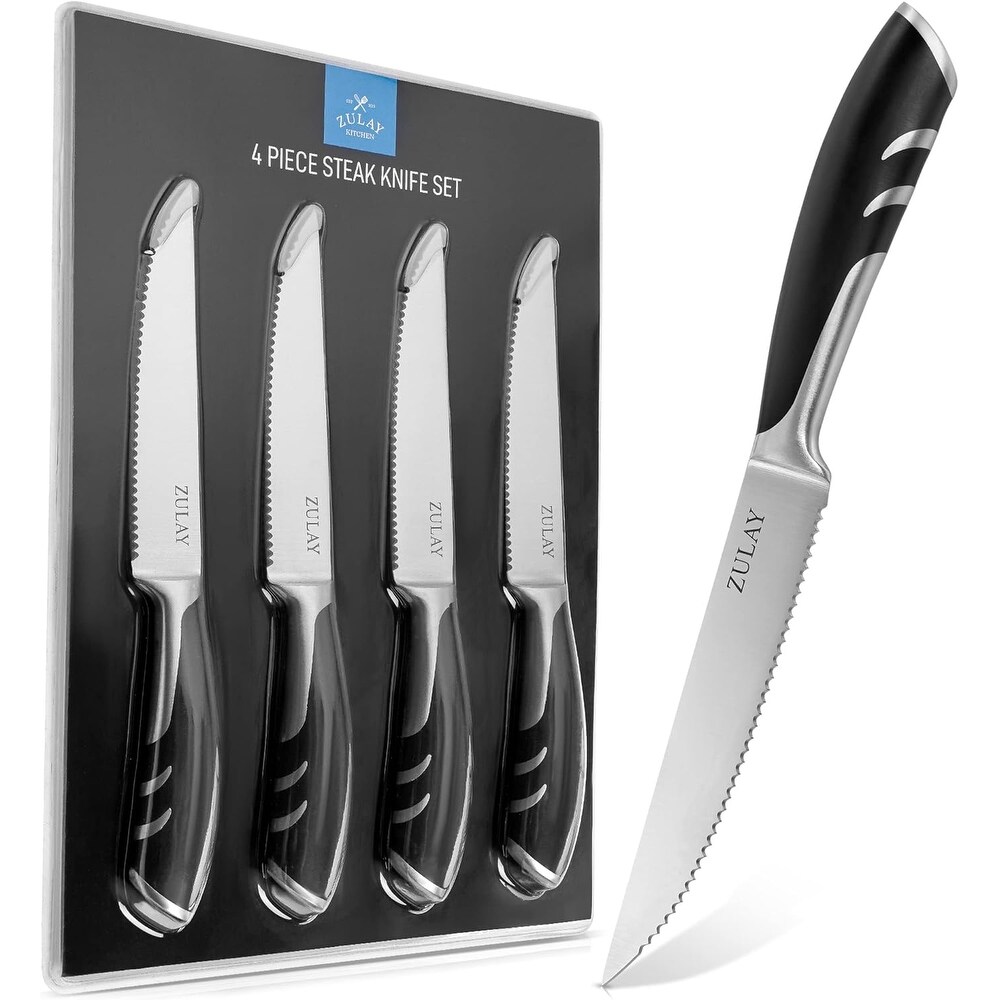 Ultra Sharp Serrated Steak Knives with Comfortable Non slip Handle Set of 4