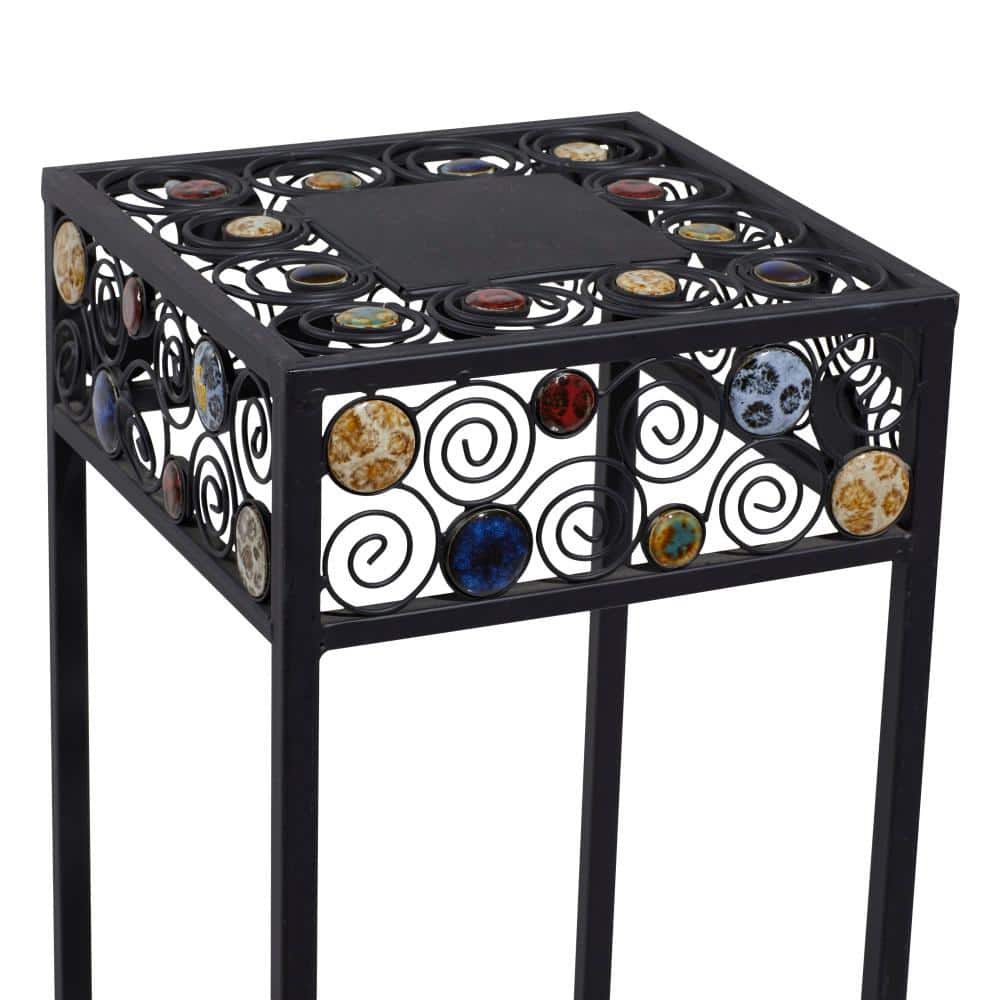 Litton Lane Large Black Metal Scroll Jeweled 3 Tier Plantstand (Set of 3) 61531