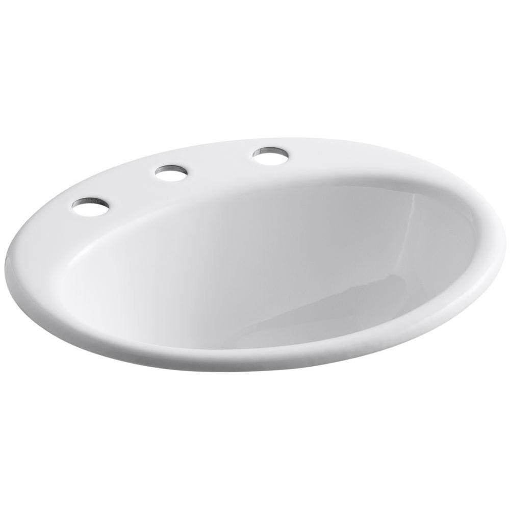 KOHLER Farmington Topmount Bathroom Sink in White with Overflow Drain K-2905-8-0