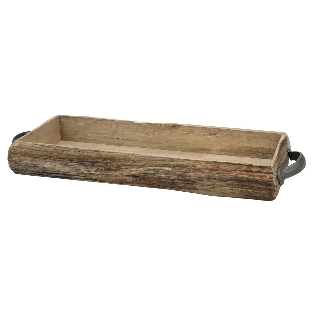 Wooden Bark Tray With Metal Handles Brown Stonebriar Collection