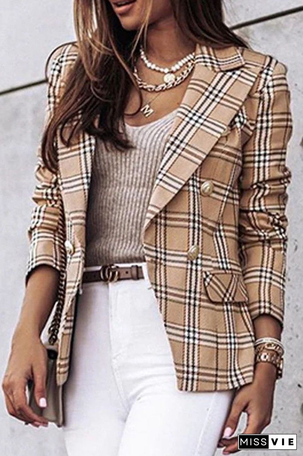 Plaid Long Sleeve Suit Blazer