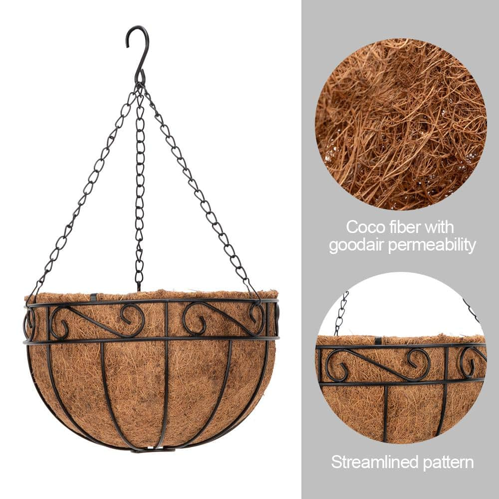 Winado Coconut 14 in. Iron Hanging Basket 641437885190