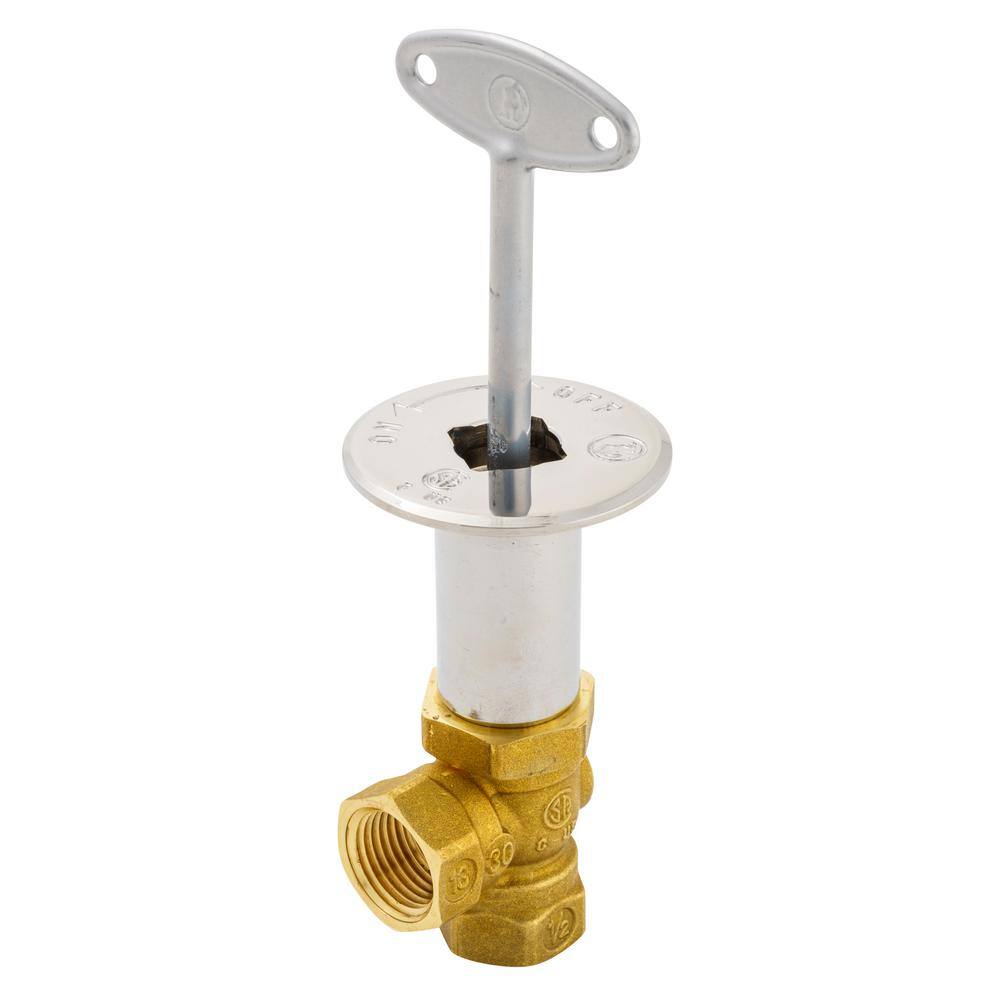 ProLine Series 12 in. FIP Brass Angle Gas Valve Floor Plate and 3 in. Key in Chrome 118-002RP