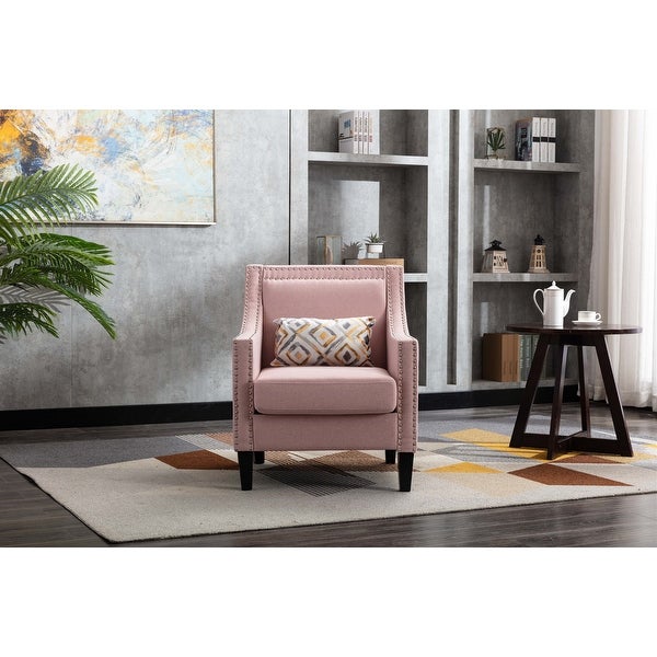 Mid-Century Modern Double Classy Nailhead Trim Accent Armchair with a Pillows， Square Arms and Solid Wood Legs