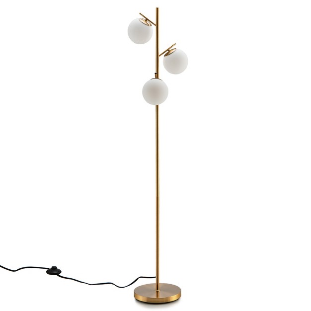 Tangkula Modern 3 globe Freestanding Floor Lamp With Convenient Foot Switch amp 3 E26 Bulb Bases Sturdy Steel Pole Golden