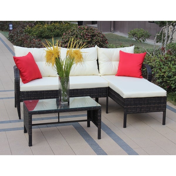 3-Pieces Outdoor Patio Furniture Sets for 3-4， Wicker Rattan Sectional Conversation Set with 2 Seat Cushions and 3 Back Cushions - Overstock - 37426701