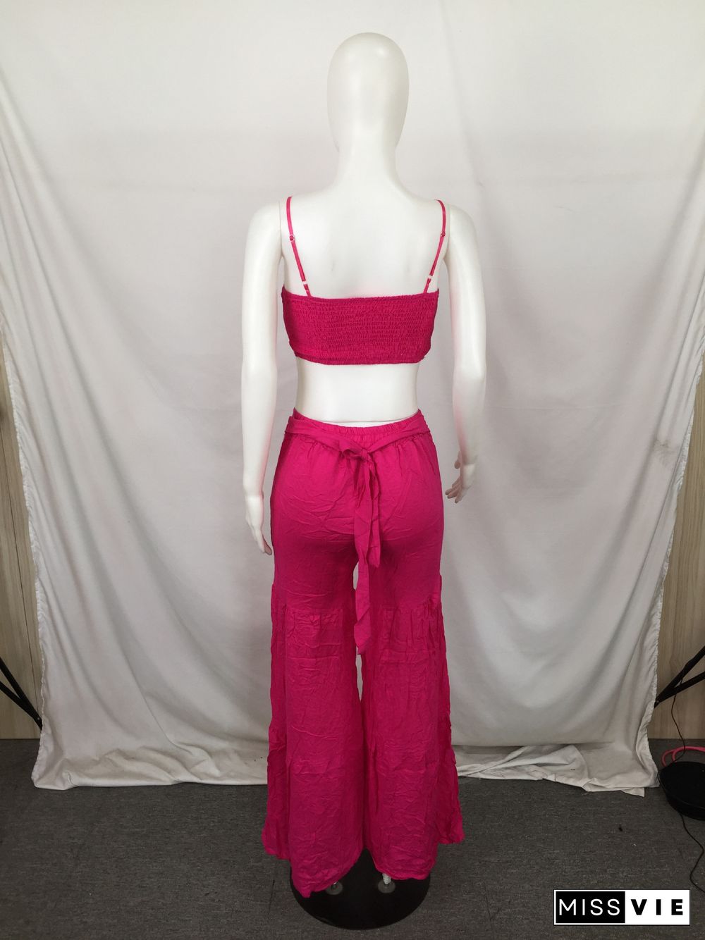 Popular Casual Fashion Summer Solid Color Wide-leg Pants Two-piece Set