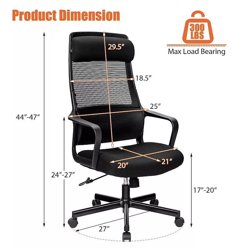 Adjustable Mesh Office Chair with Heating Support Headrest