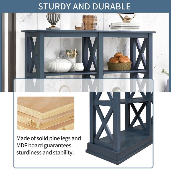 Console Table with 3-Tier Open Storage Shelf and X-Style Legs