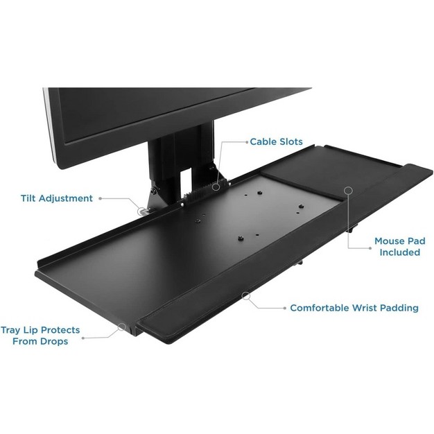 Mount it Monitor And Keyboard Wall Mount With Cpu Holder Height Adjustable Standing Vesa Keyboard Tray 25 Inch Wide Platform With Mouse Pad