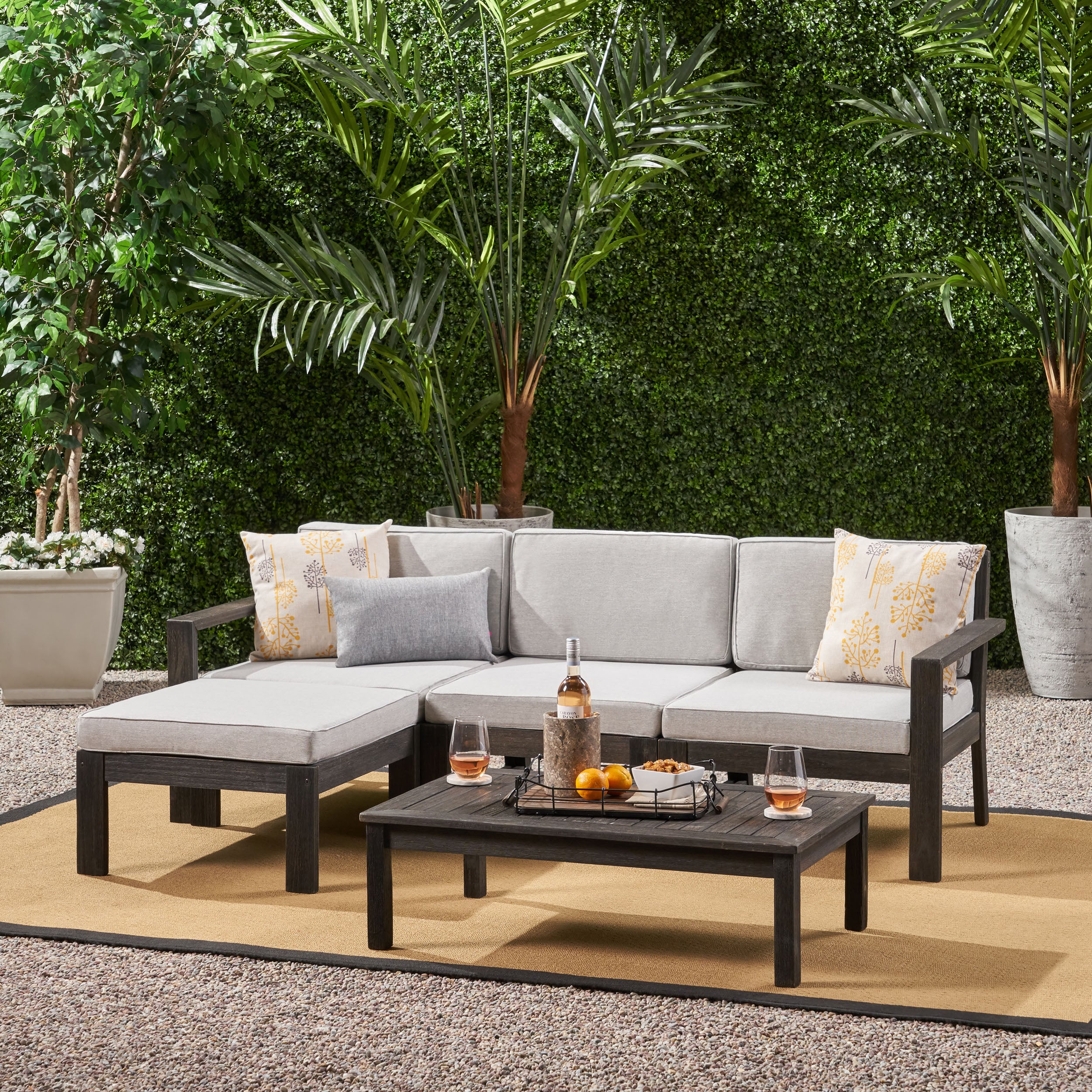 Makayla Ana Outdoor 3 Seater Acacia Wood Sofa Sectional with Cushions