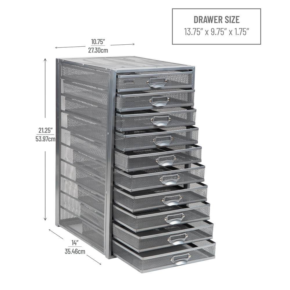 Mind Reader 10-Drawer Silver Cabinet File Storage Drawer 10CABMESH-SIL