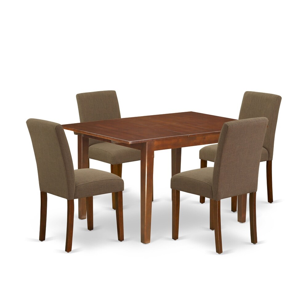 East West Furniture Modern Table Set  a Rectangle Wooden Table and Coffee Linen Fabric Chairs  Mahogany (Pieces Option)