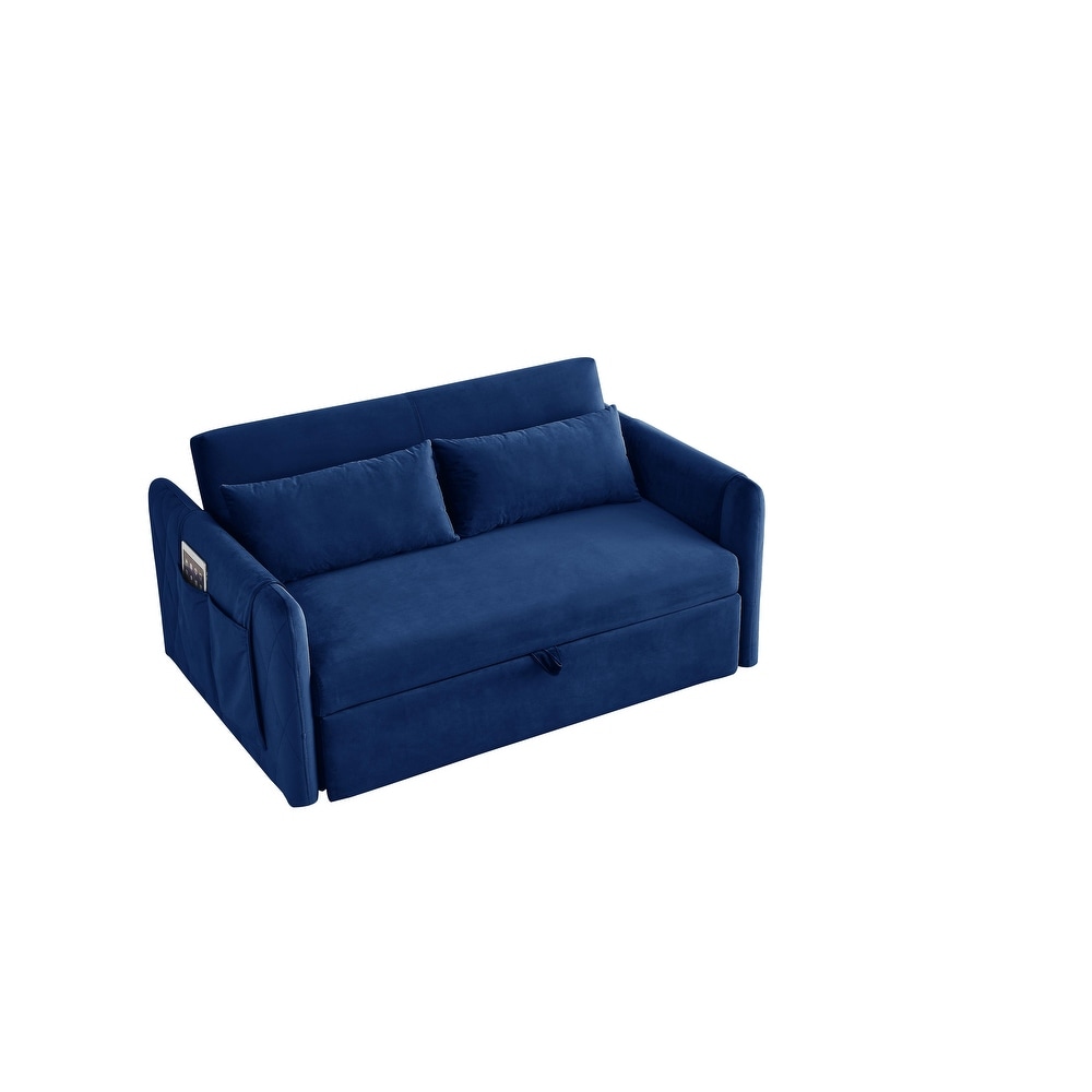 Velvet Convertible Sofa Bed with 2 Detachable Arm Pockets