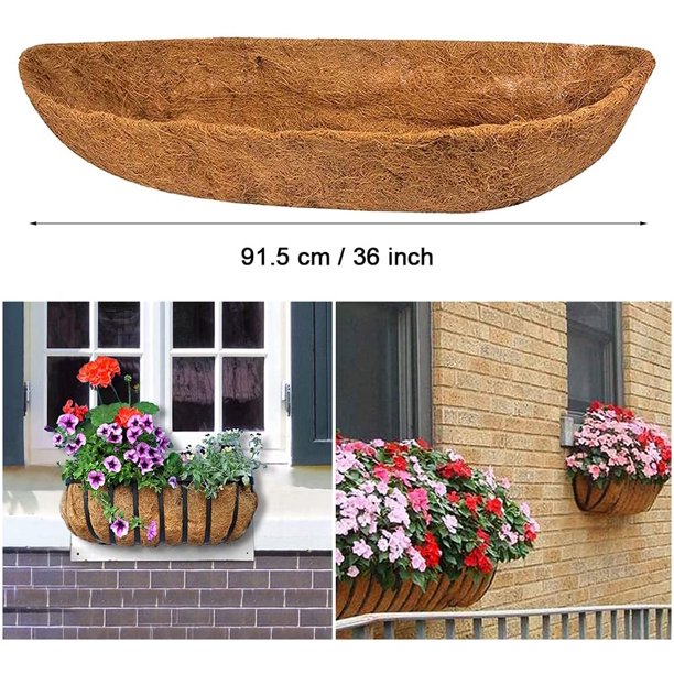 2 Pcs 36" Trough Coco Fiber Replacement Liner, Pre-Formed Window Basket Coco Liner, Natural Coconut Coir Planter for Wall Hanging Basket, Window Box, Flower Pot, Fence, Railing