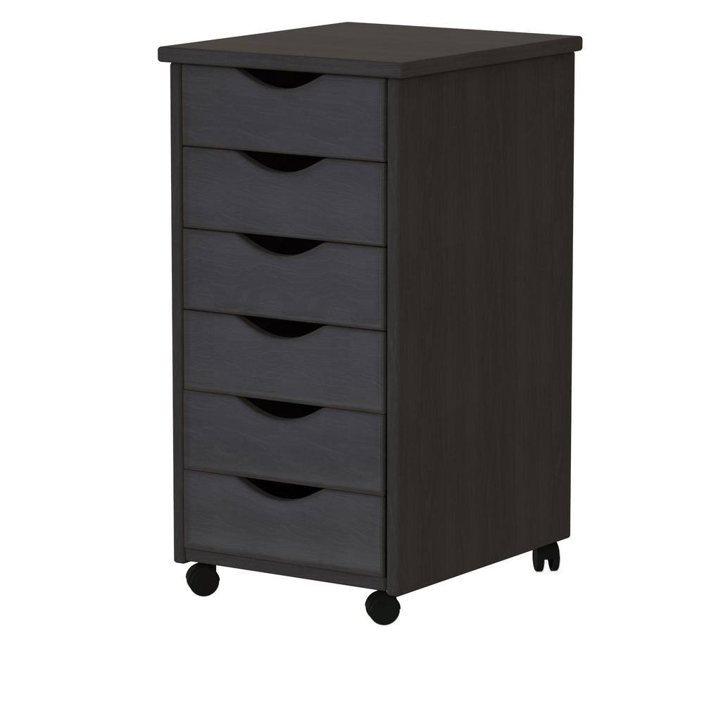 6-Drawer Solid Wood Mobile Storage Cart in Black 10016