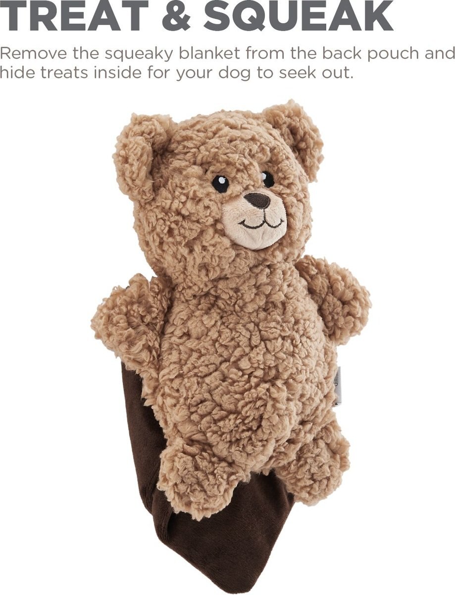 Outward Hound Blanket Buddies Brown Bear Small Blacket Treat and Squeaky Dog Toy， Brown