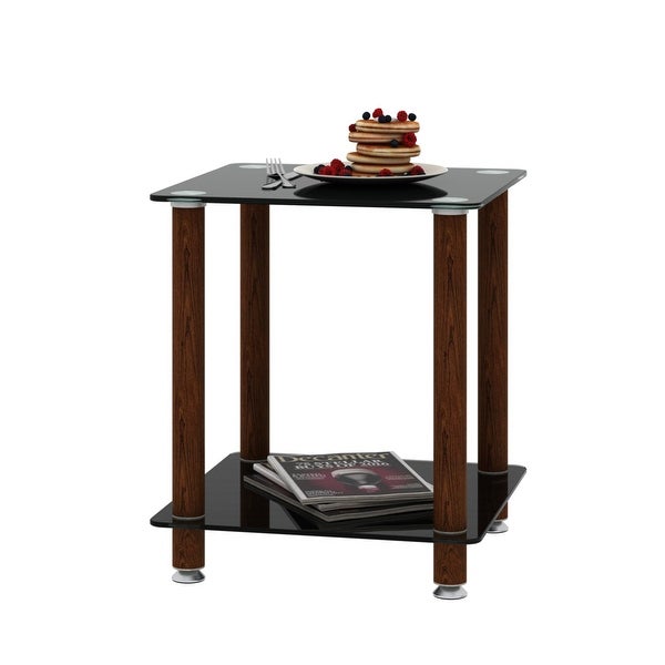 2-Tier Space Side Table with Glass Tabletop and Metal Legs