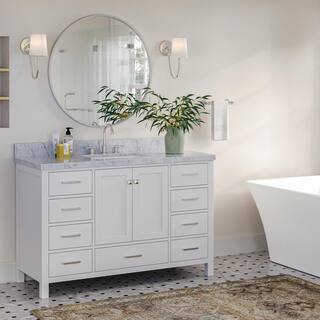 ARIEL Cambridge 55 in. Bath Vanity in White with Marble Vanity Top in Carrara White with White Basin A055SCWRVOWHT