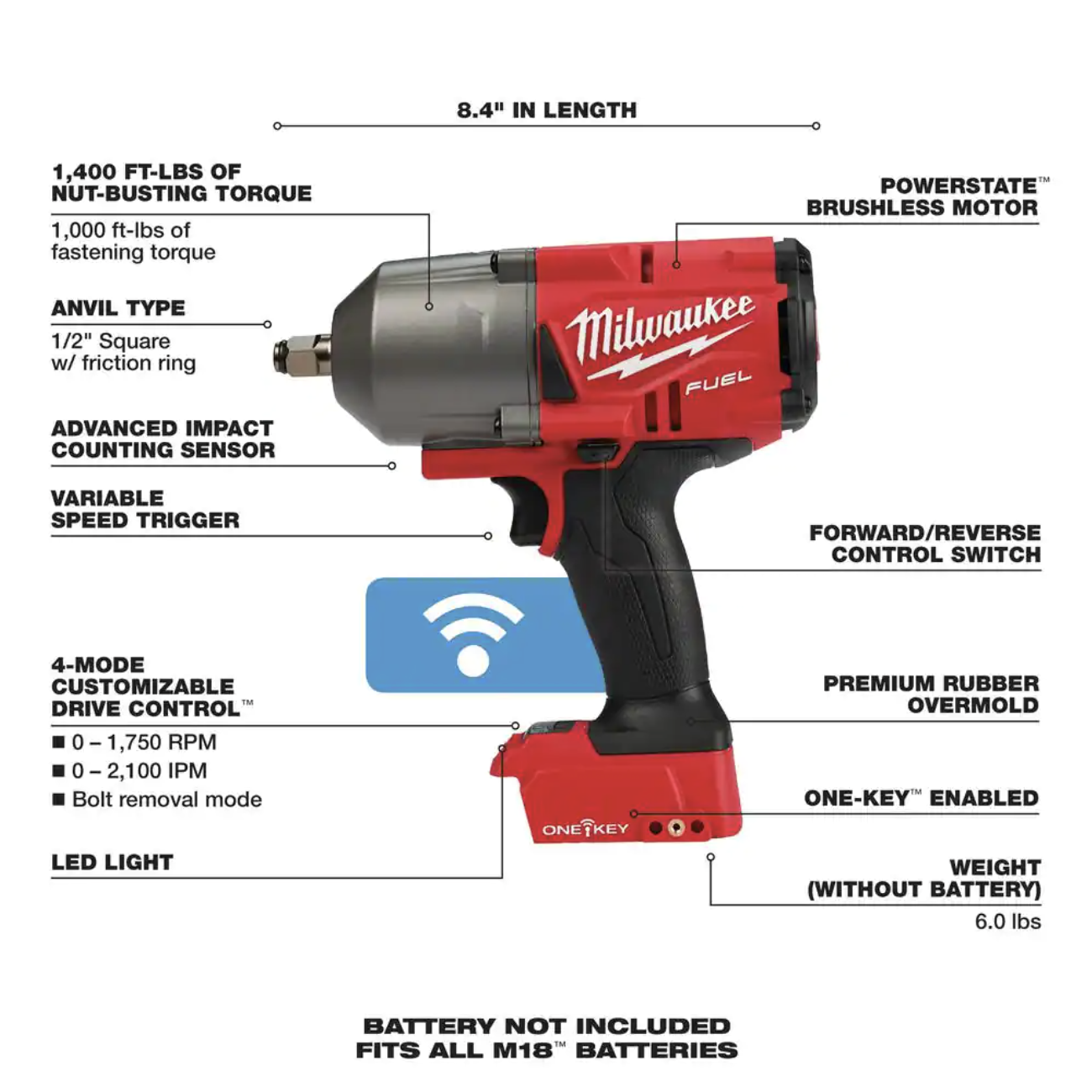 Milwaukee M18 FUEL ONE-KEY 18V Lithium-Ion Brushless Cordless 1/2 in. Impact Wrench with Friction Ring With Protective Boot