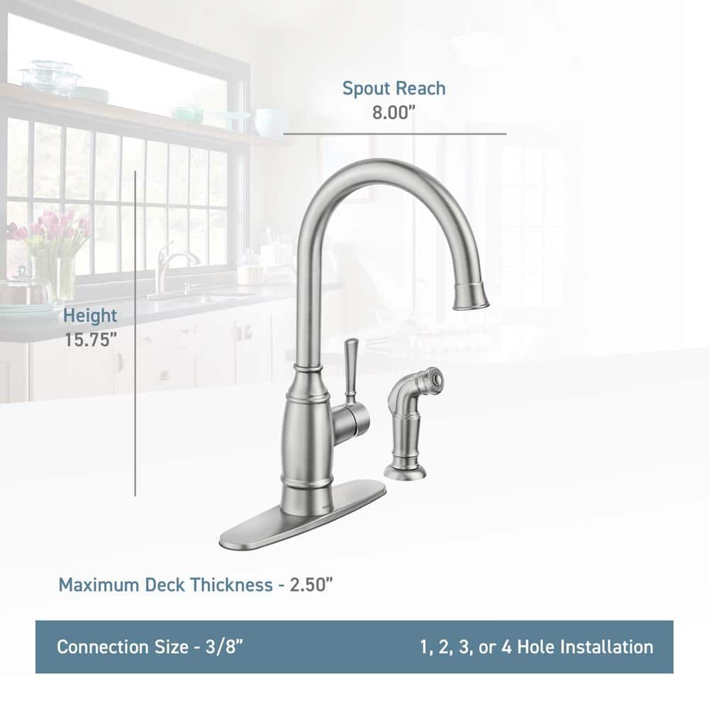 Moen Noell Single-Handle Standard Kitchen Faucet With Side Sprayer In Spot Resist Stainless