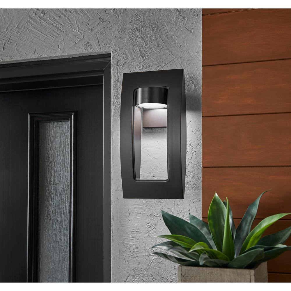 Home Decorators Collection Frolynn 1-Light Oil Rubbed Bronze with Gold Highlights Outdoor Integrated LED Wall Lantern Sconce with Etched Glass 23712