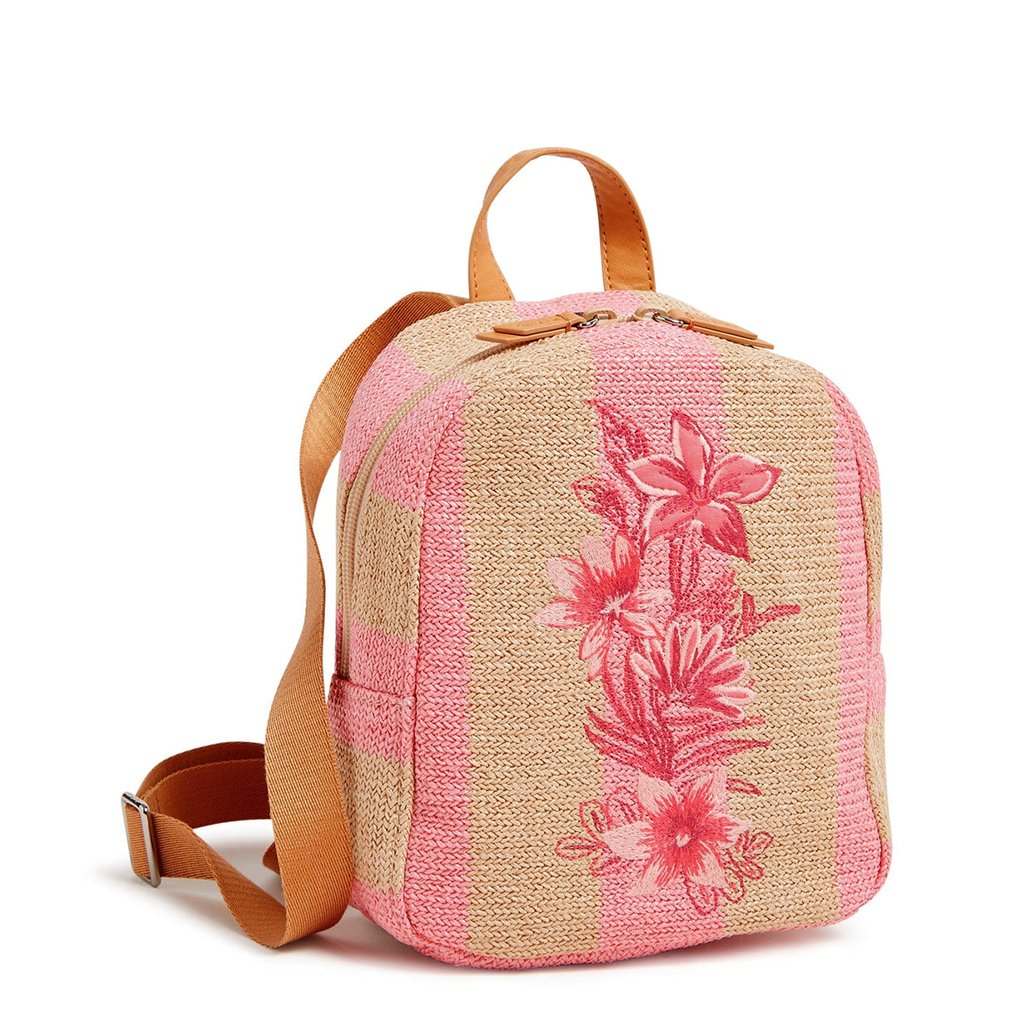 Vera Bradley  Mini Straw Backpack in Candy Pink Stripe Straw