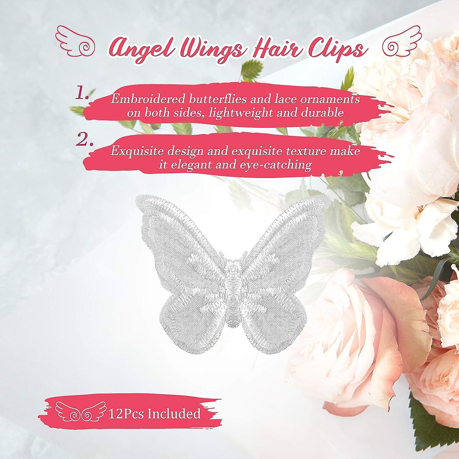 2 Pairs Angel Wings Hair Clips And 12 Pieces Butterfly Lace Hair Clips， Cartoon Hairpins Cute Hair Plush Barrettes And Embroidery Butterfly Hairpins L