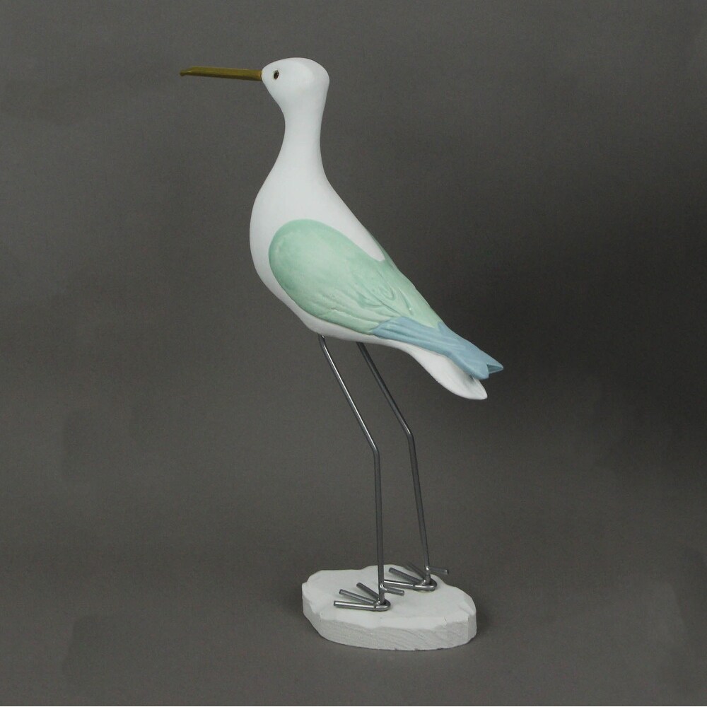 15 Inch Carved White Wood Bird Statue Home Coastal Decor Sculpture   14.5 X 7.75 X 3.5 inches