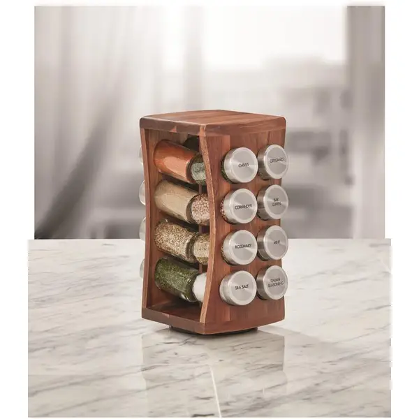 Kamenstein 16-Jar Hourglass Acacia Spice Rack