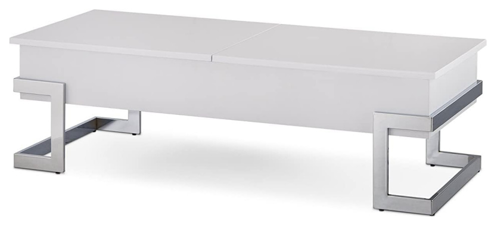 Contemporary Coffee Table  C Shaped Chrome Metal Legs With Lift Up Top  White   Contemporary   Coffee Tables   by Decor Love  Houzz