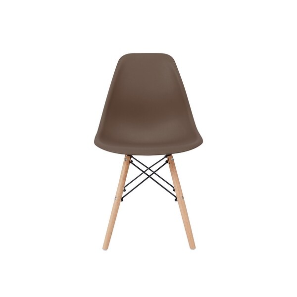 Allan Plastic Side Dining Chair with Wooden Legs Set of 2， Brown - 18.5