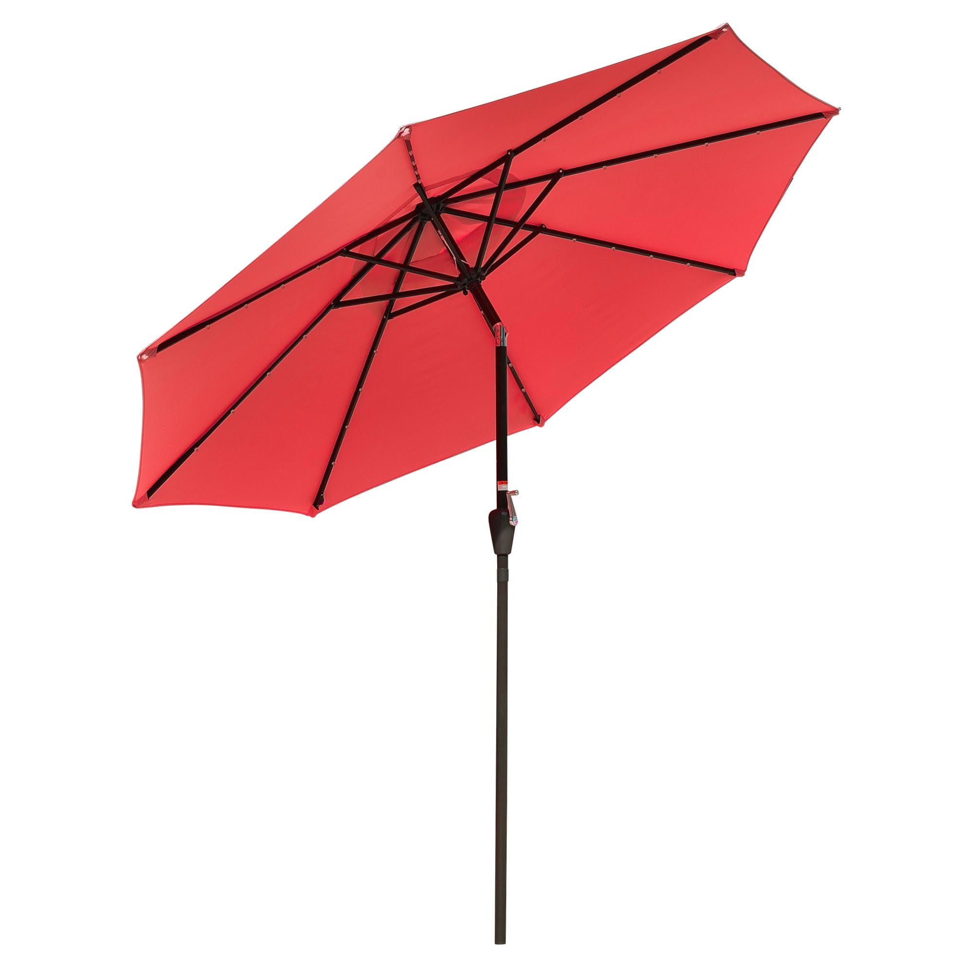 LAGarden 9Ft LED Lighted Patio Market Umbrella Outdoor Solar Powered Table Umbrella 8 Ribs 32 Lights UV30 Red