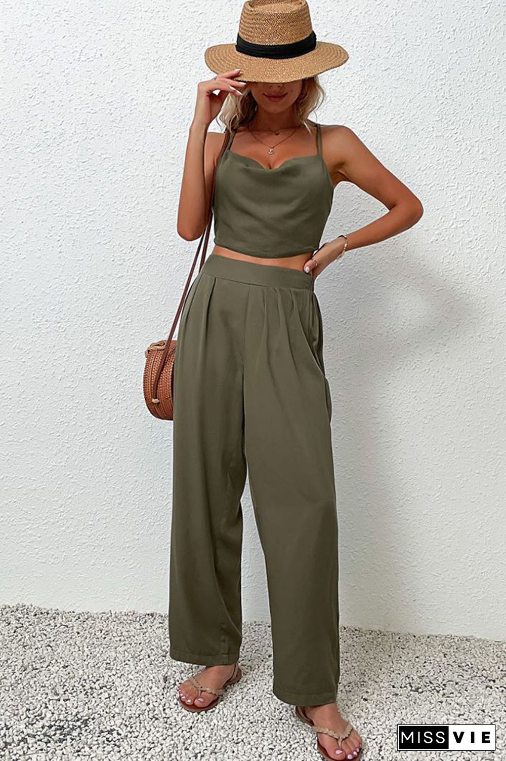 Crisscross Straps Backless Top And Pants Set