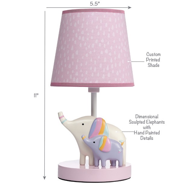 Bedtime Originals Elephant Dreams Pink lavender Nursery Lamp With Shade amp Bulb