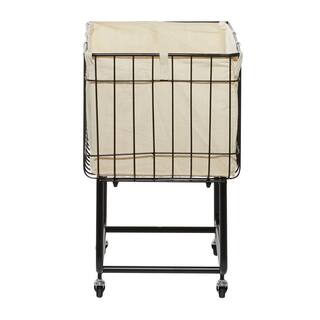 Litton Lane Black Deep Set Wire Basket Storage Cart with Wheels and Fabric Lining 73280