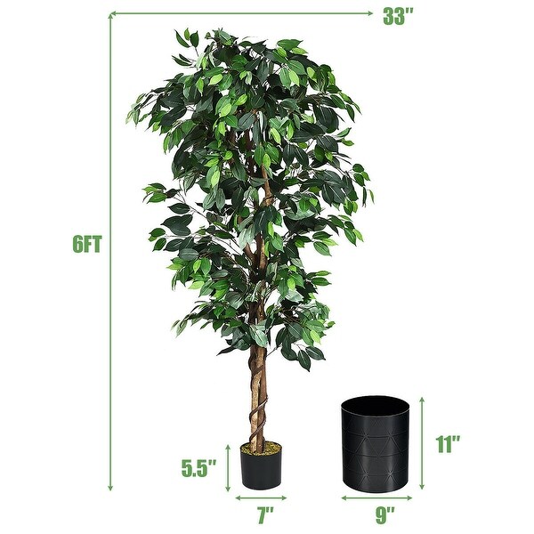 Costway 4 Feet/6 Feet Artificial Ficus Silk Tree Wood Trunks Green