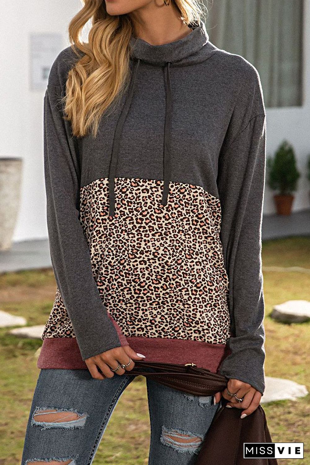 Leopard Print Splicing Hoodie Women Wholesale