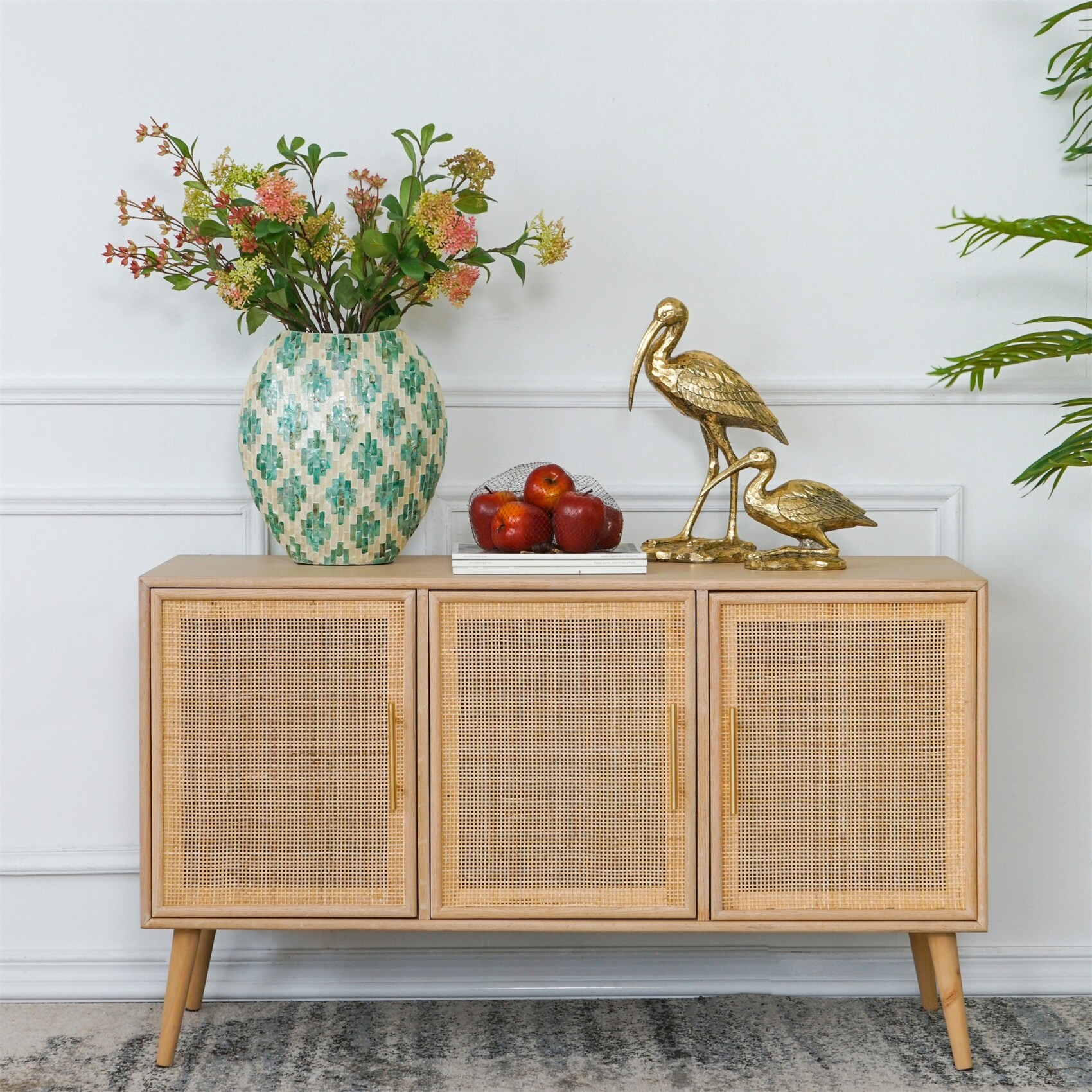 Dresser Storage Cabinet with Natural Rattan Decorated Door - - 37834884