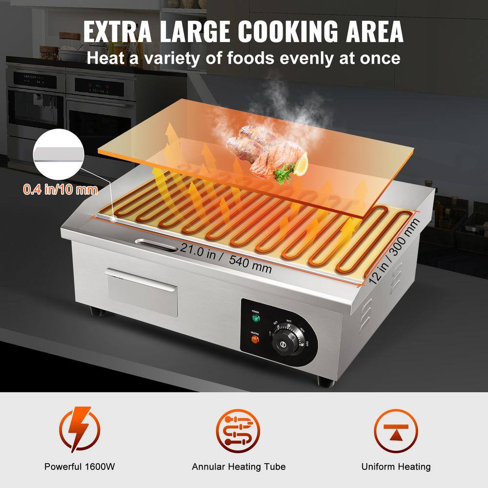 VEVOR Commercial Electric Griddle 22 in.Countertop Flat Top Griddle 1600 Watt Stainless Steel Teppanyaki Grill with Non Stick PDDBLDQ2210MMOPHZV1