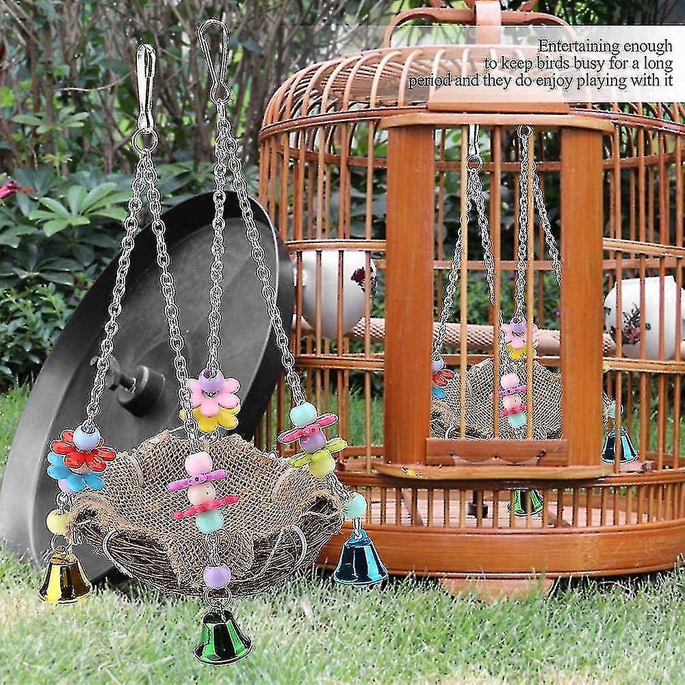 Bird Rattan Nest， Parrot Hanging Swing Toys With Bells Bird Cage Hammock For Cockatoo Maca