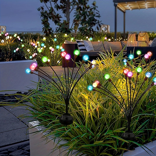 Solar Garden Light Waterproof Firefly Lights Outdoor Starburst Swaying Lights 2 Modes 6/8/10 Heads for Yard Patio Pathway Decoration