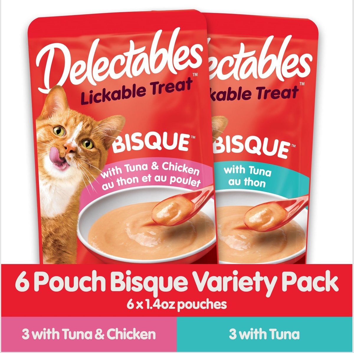 Hartz Delectables Bisque Lickable Cat Treats Variety Pack， 1.4-oz pouch， 6 Count