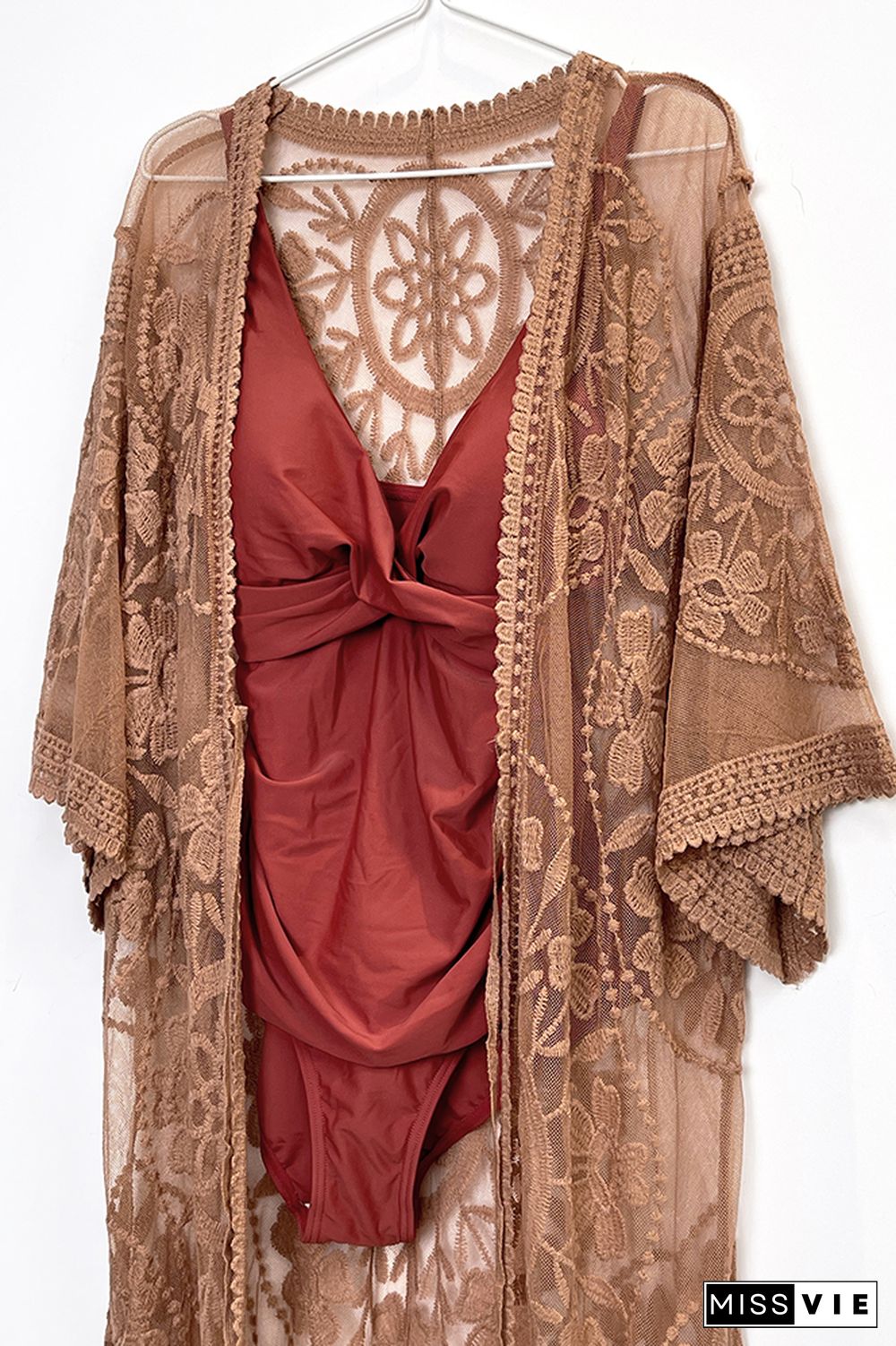 Lace Splicing Sheer Beach Cover Up Kimono