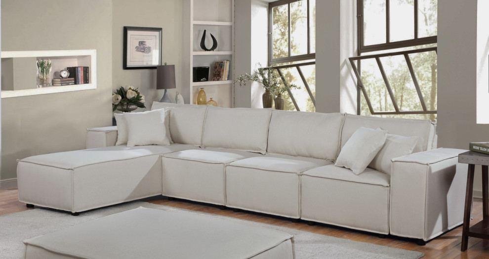 Lilola Home Ermont Sofa with Reversible Chaise in Beige Linen   Transitional   Sectional Sofas   by Timeout PRO  Houzz